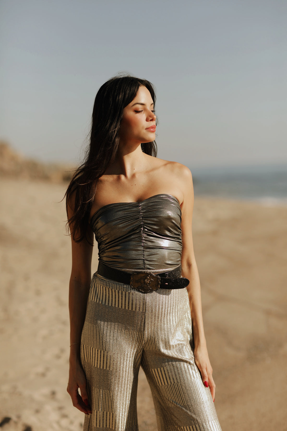 Ruched Foil Tube Top - Silver