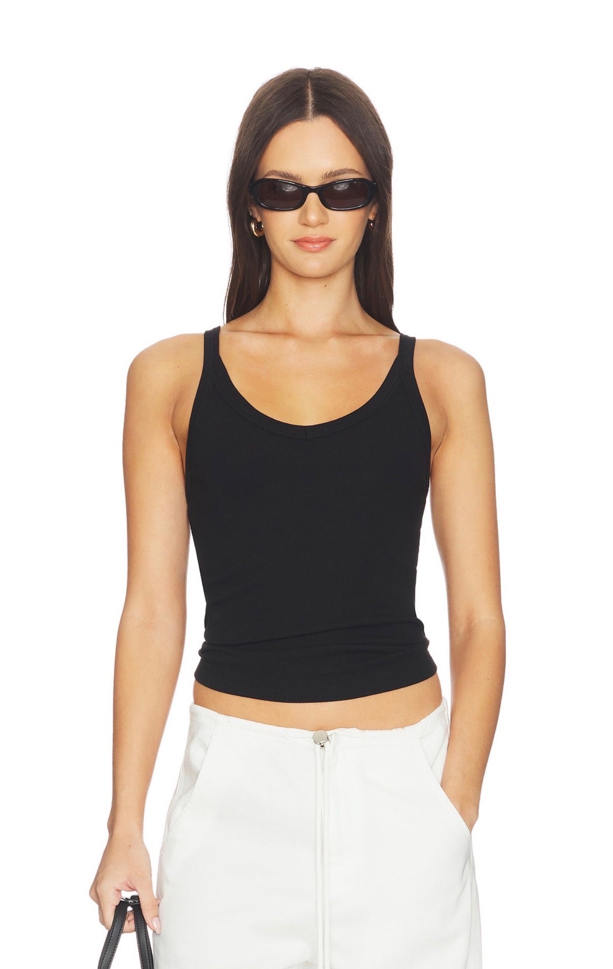 Woman in a black tank top