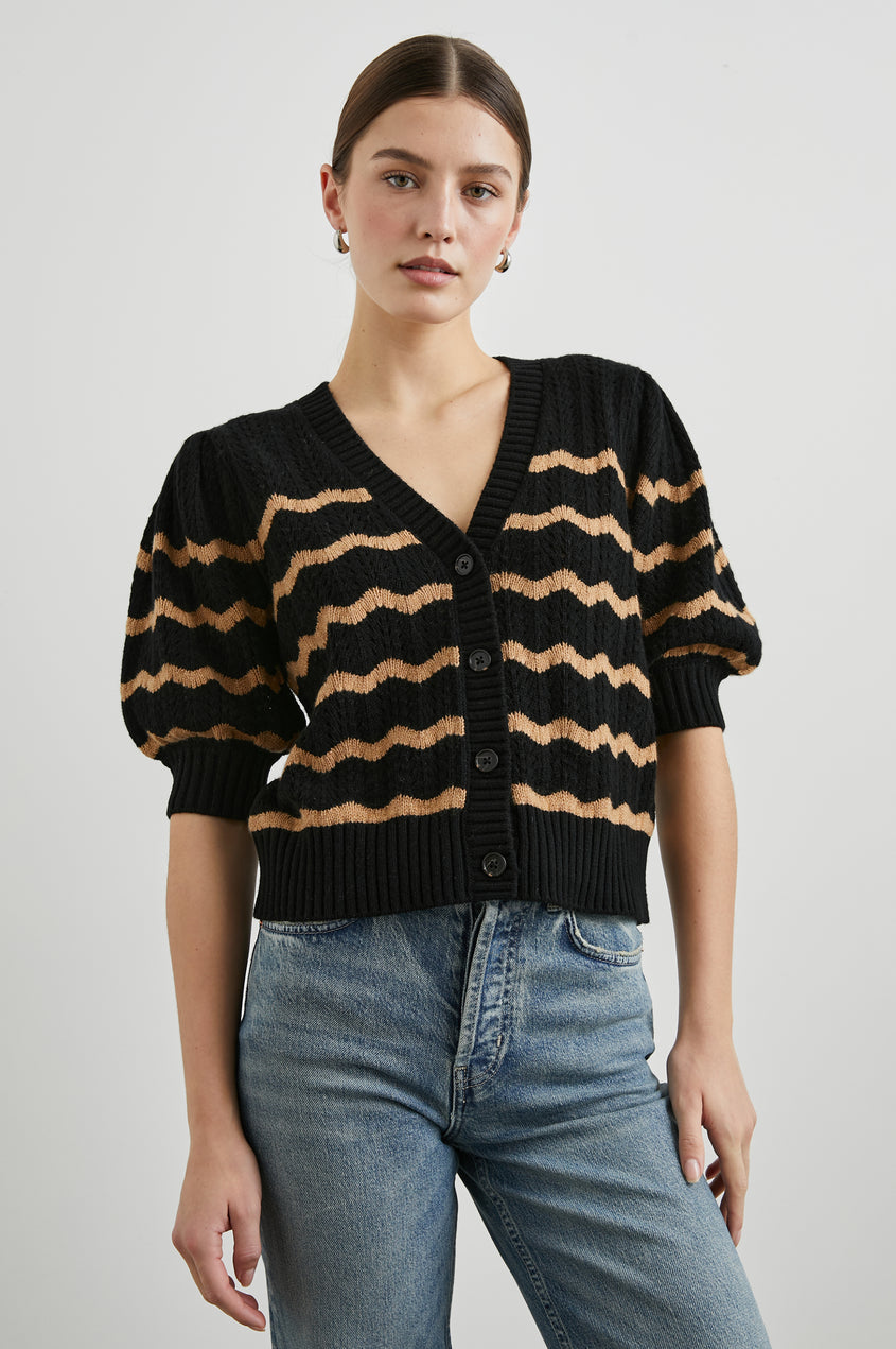 Isla Cardigan - Black Camel Stripe