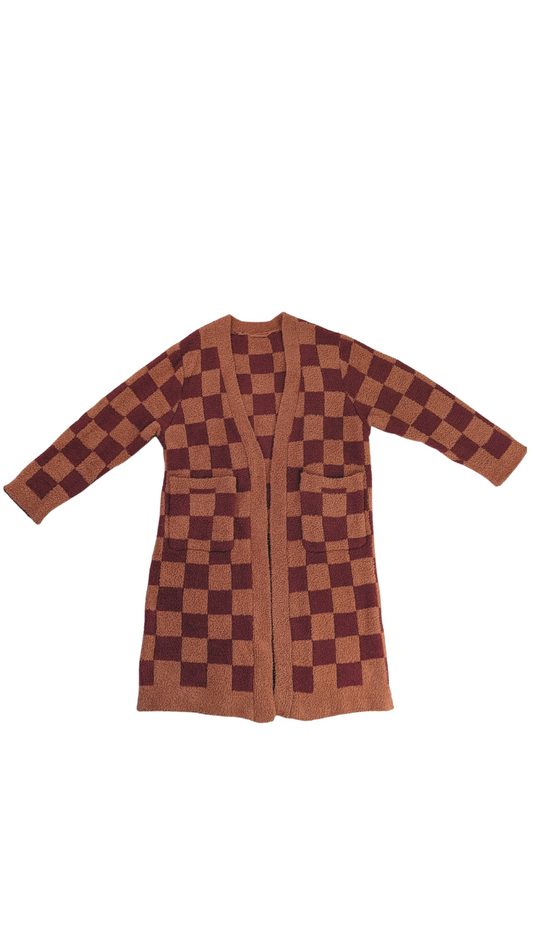 Checkered Cardigan - Berry