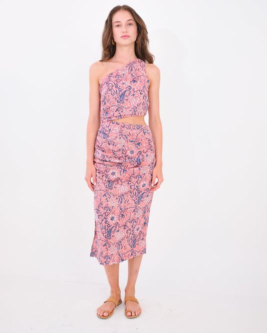 Katya One Shoulder Dress - Pink Blue Floral