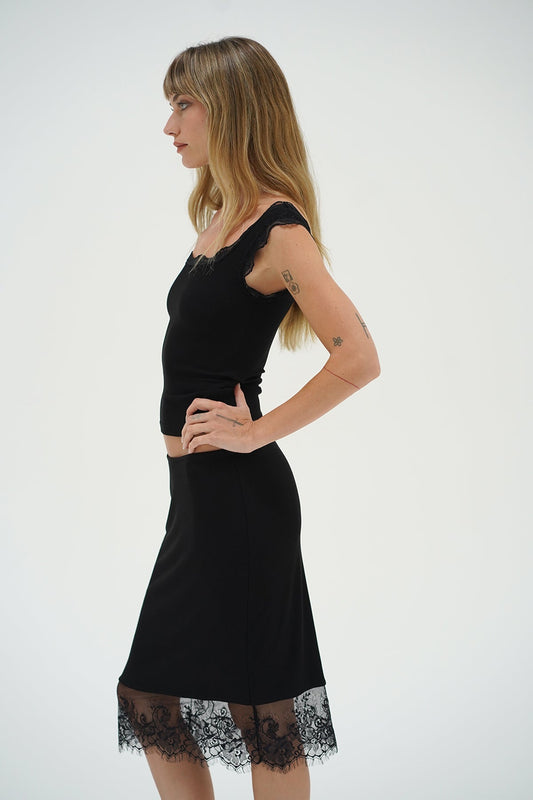 Cassidy Lace Ribbed Tank - Black
