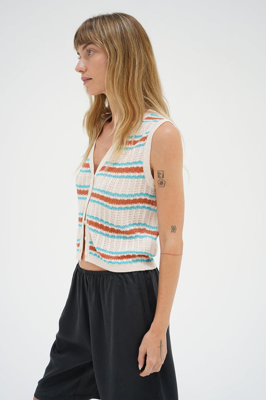 Lou Sleeveless Cardigan - Sedona Stripe