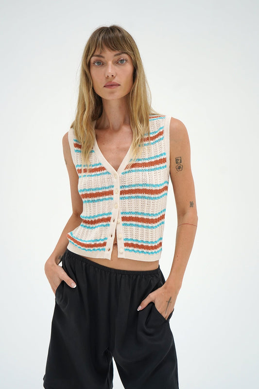 Lou Sleeveless Cardigan - Sedona Stripe