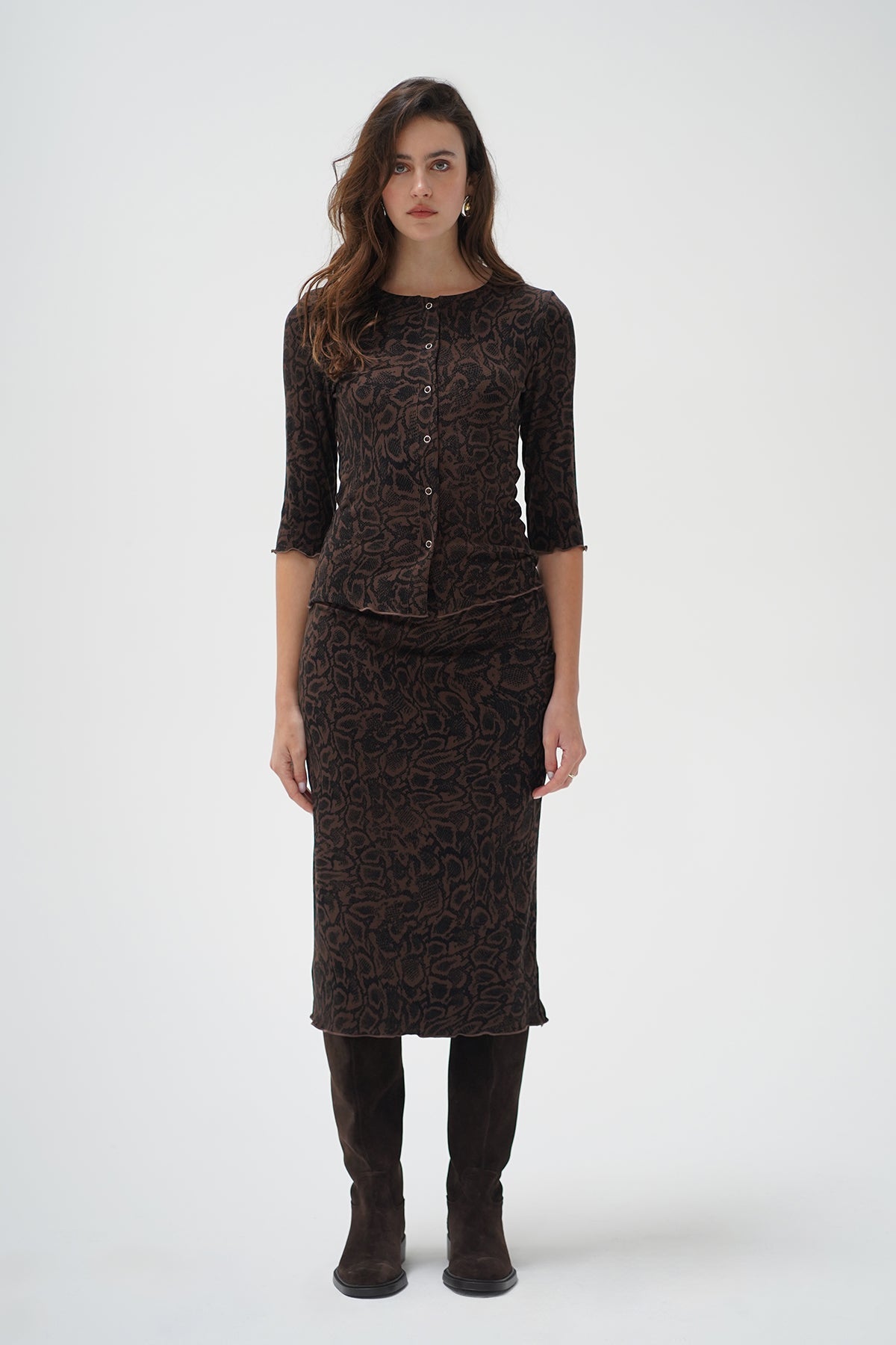 Leony Ribbed Skirt - Chocolate Python