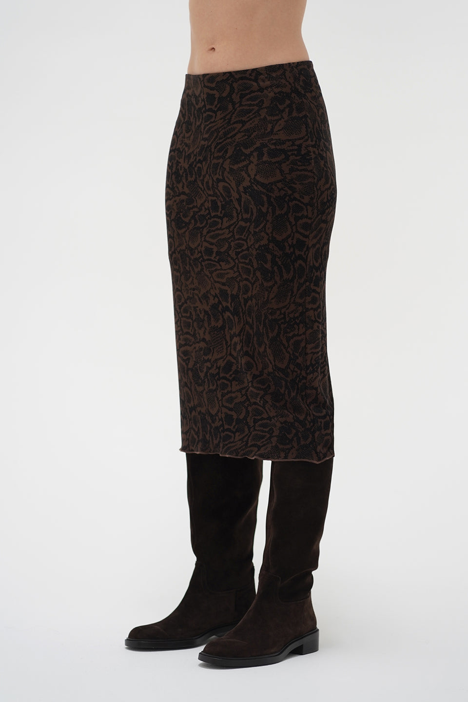 Leony Ribbed Skirt - Chocolate Python