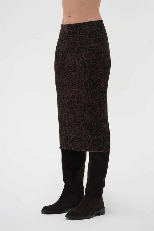 Leony Ribbed Skirt - Chocolate Python