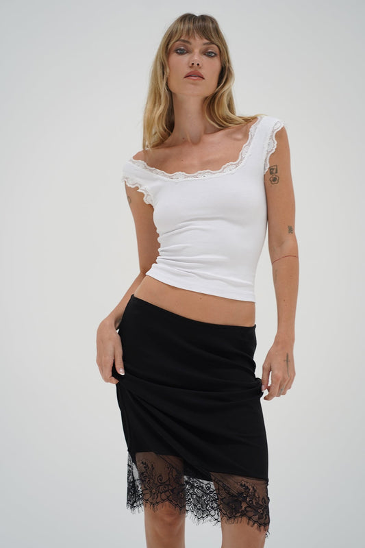 Ryder Lace Trim Ribbed Skirt - Black