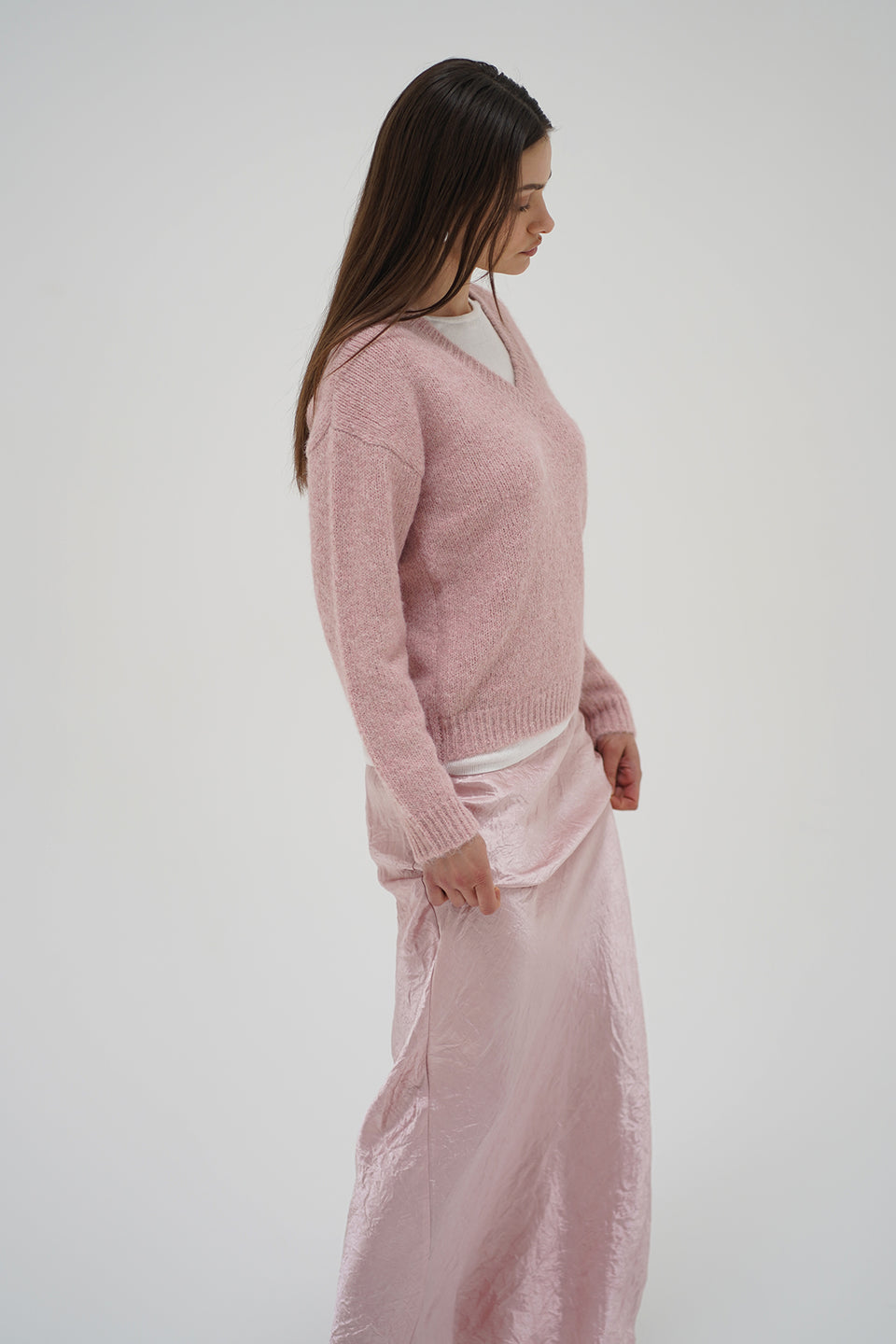 Sienna Fuzzy Double Layer Sweater - Ballet Pink With Ivory
