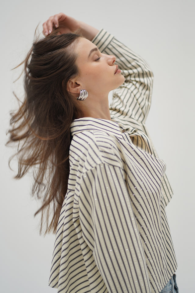 Valyria Blouse - Rhinestone Pinstripe