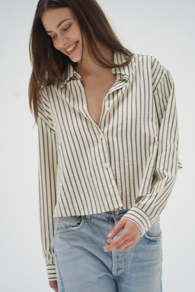 Valyria Blouse - Rhinestone Pinstripe