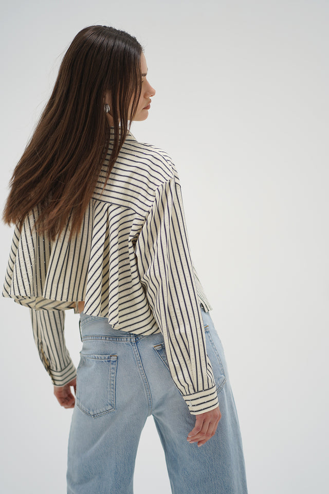 Valyria Blouse - Rhinestone Pinstripe