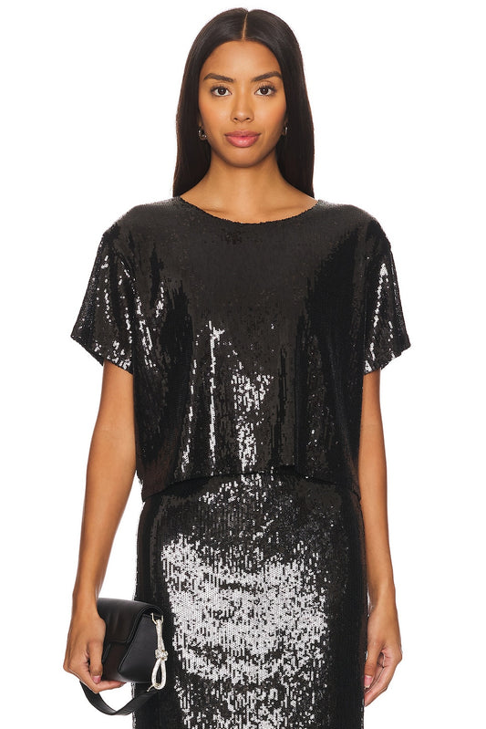 Zosia Sequin T Shirt - Black