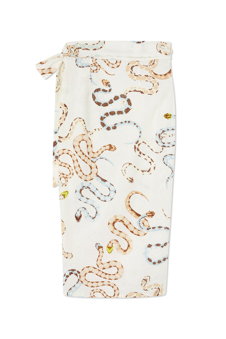 Cotton Linen Snake Jaspre Wrap Skirt - White