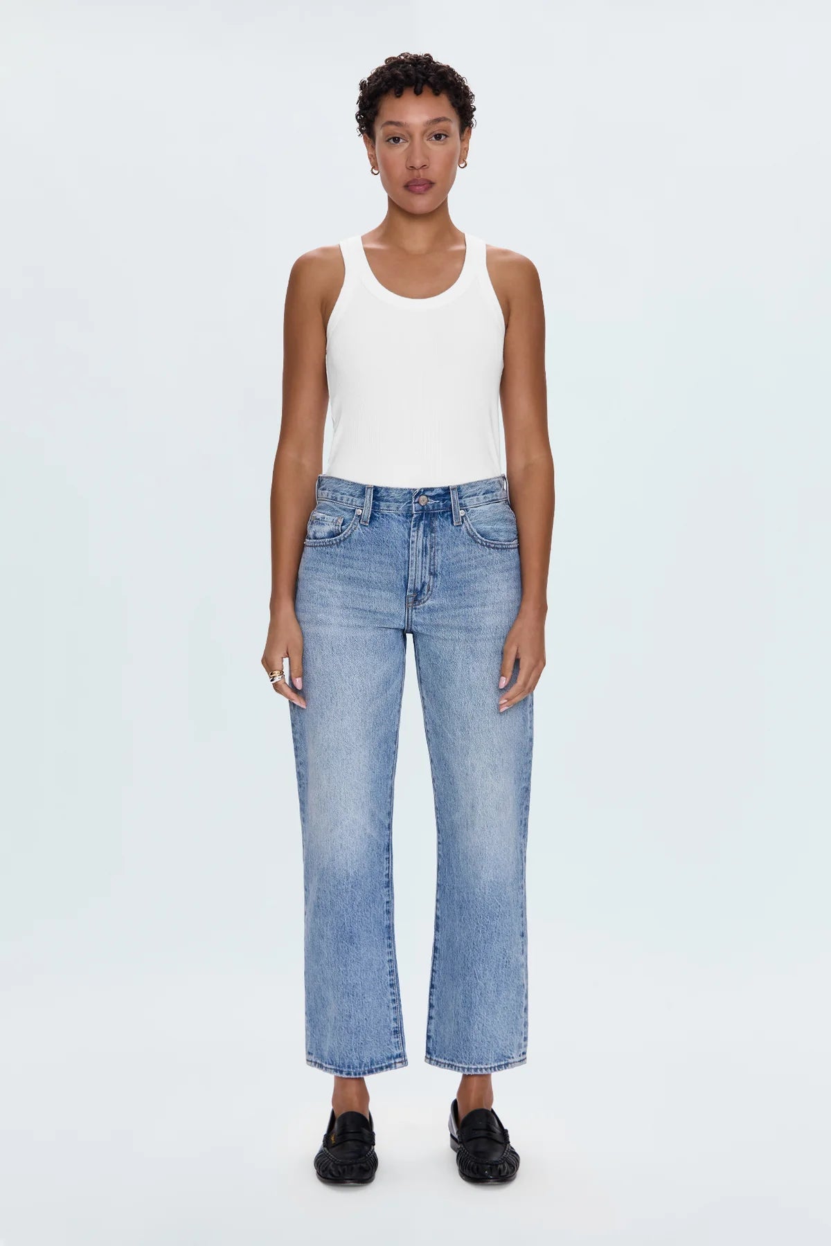 Lexi Mid Rise Bowed Straight Jeans - Athens