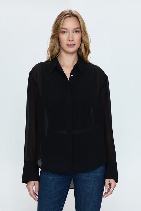 Charlotte Sheer Tuxedo Shirt - Noir