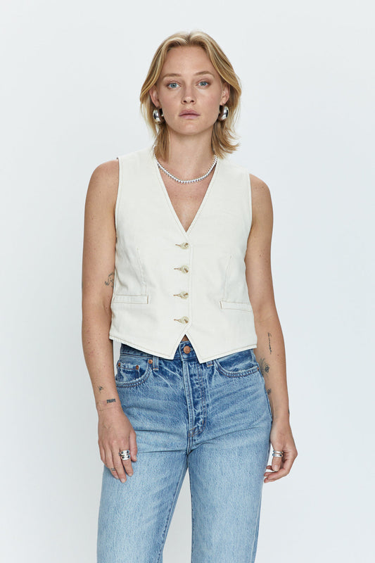 Vero Fitted Denim Vest - Ecru