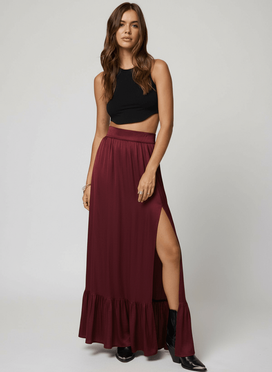 What If Maxi Skirt - Deep Cherry