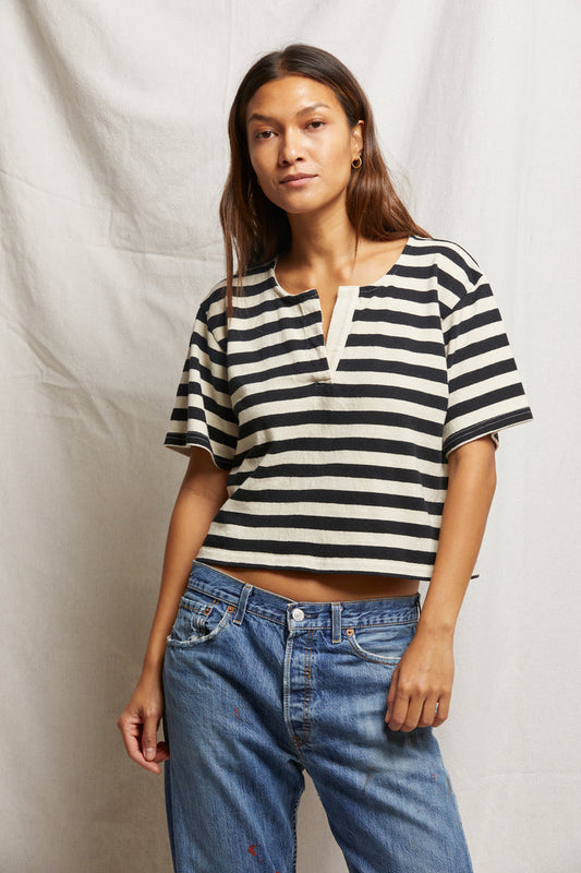 Sarah Top - Black/Natural Stripe