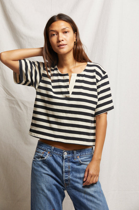 Sarah Top - Black/Natural Stripe