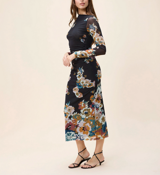 Lura Mesh Midi Dress - Vitet Floral Print