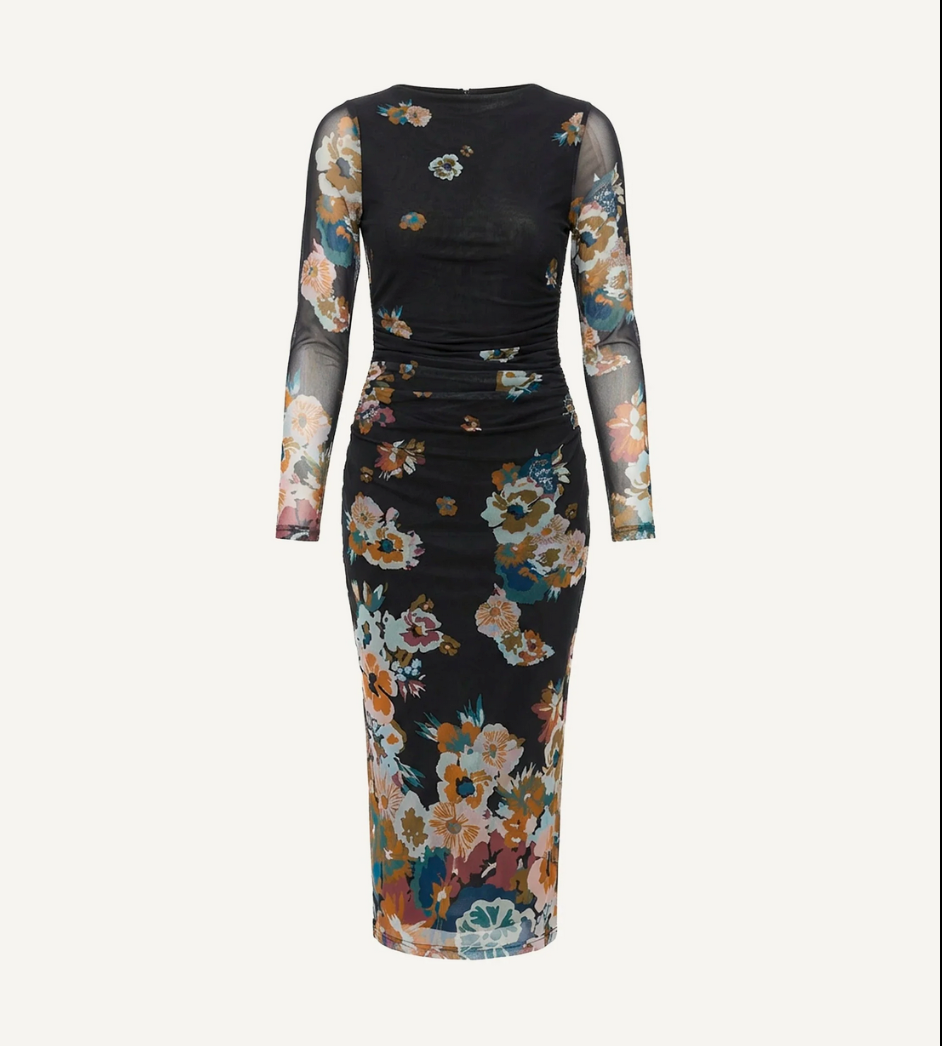 Lura Mesh Midi Dress - Vitet Floral Print