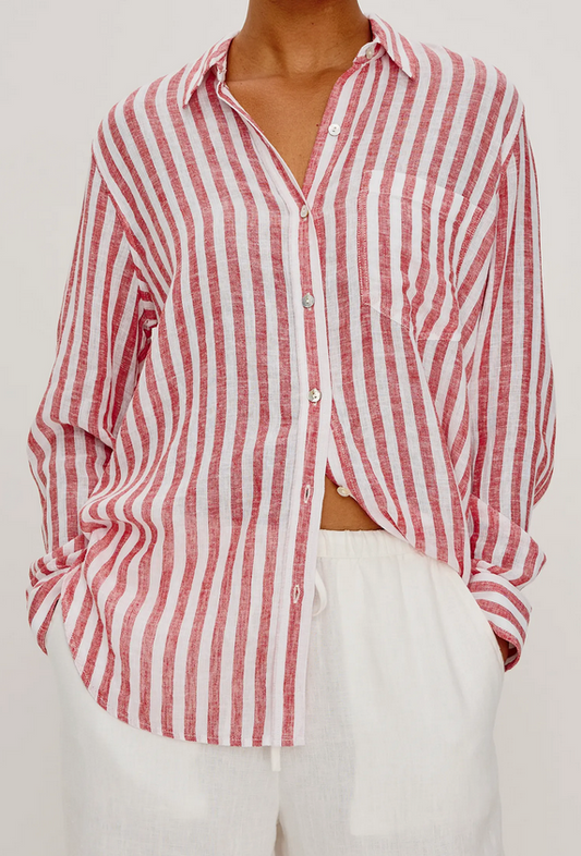 Red and white striped shirt worn by a person