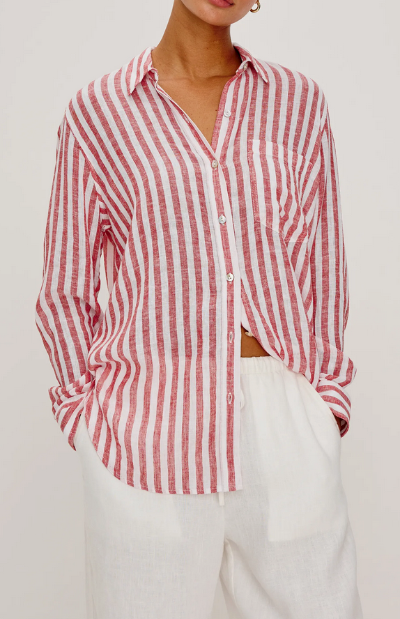 Red and white striped shirt worn by a person