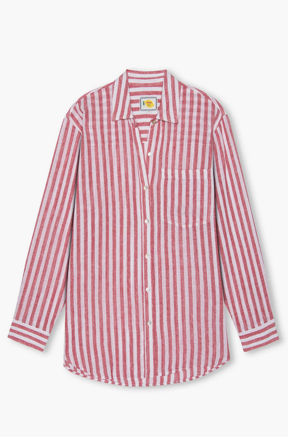 Red and white striped shirt worn by a person