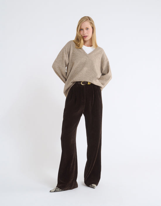 Vail V-Neck Sweater - Mocha Heather