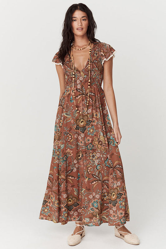 Mojave Shirred Gown - Amber