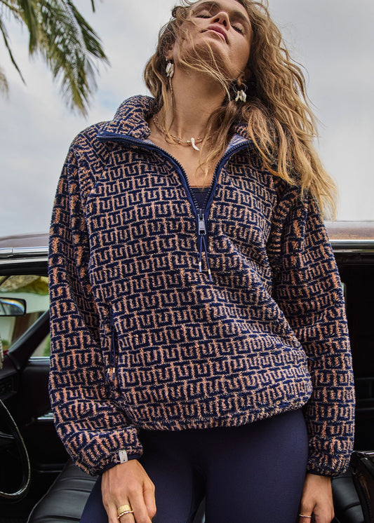 Woman wearing a patterned pullover