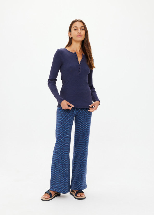 Ness Ribbed Long Sleeve Top - Washed Denim