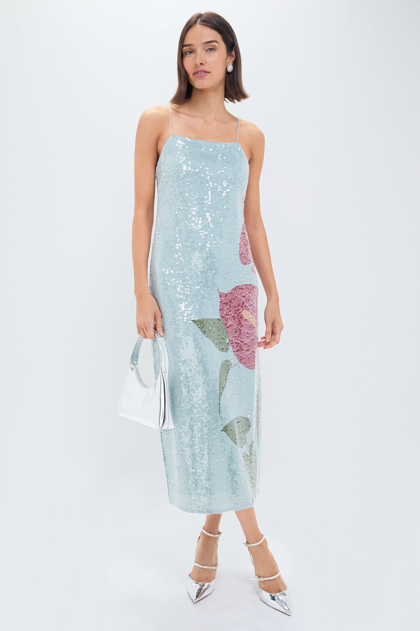 Anthurium Flowers Slip Maxi Dress - Blue