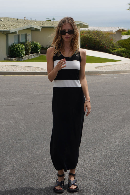 Anine Stripe Tank Dress - Black With White Stripe
