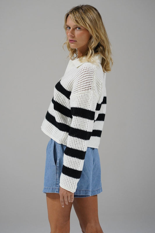 Ari Stripe Sweater - Ivory Black Stripe