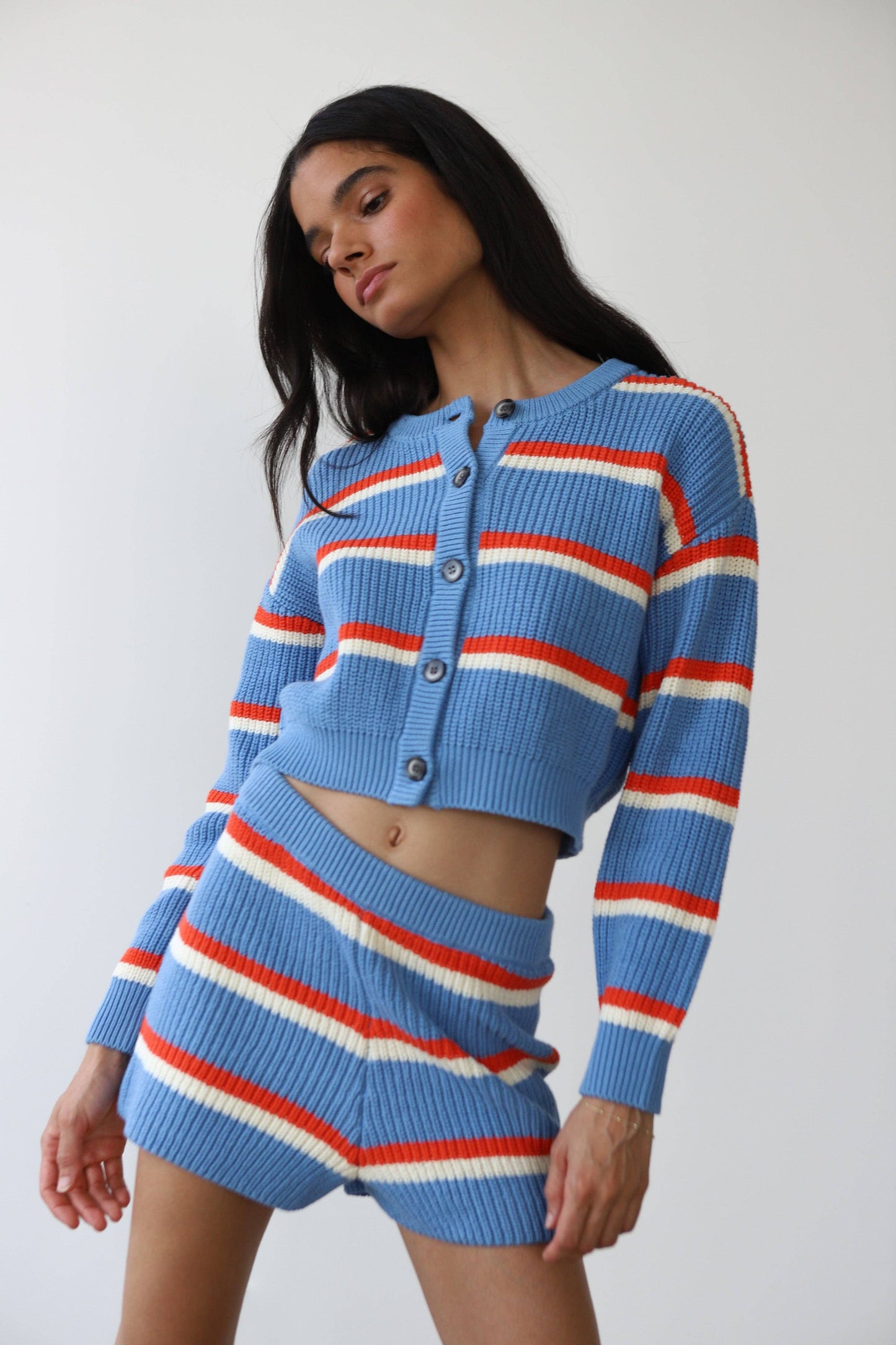 Fiona Cardigan - Capri Blue Stripe