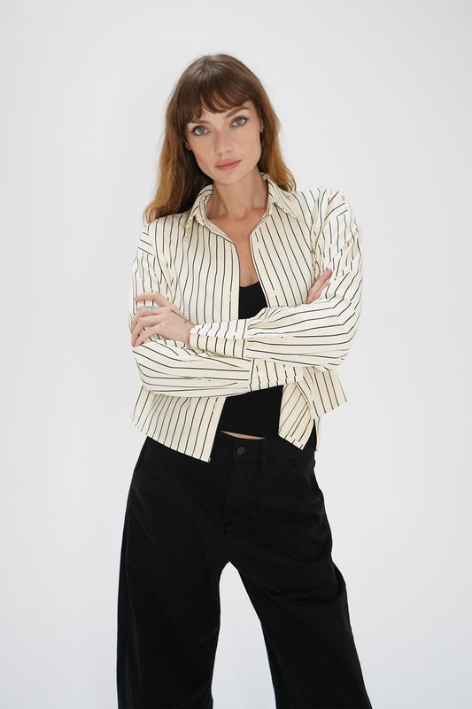 Laurent Blouse - Cream Black Stripe