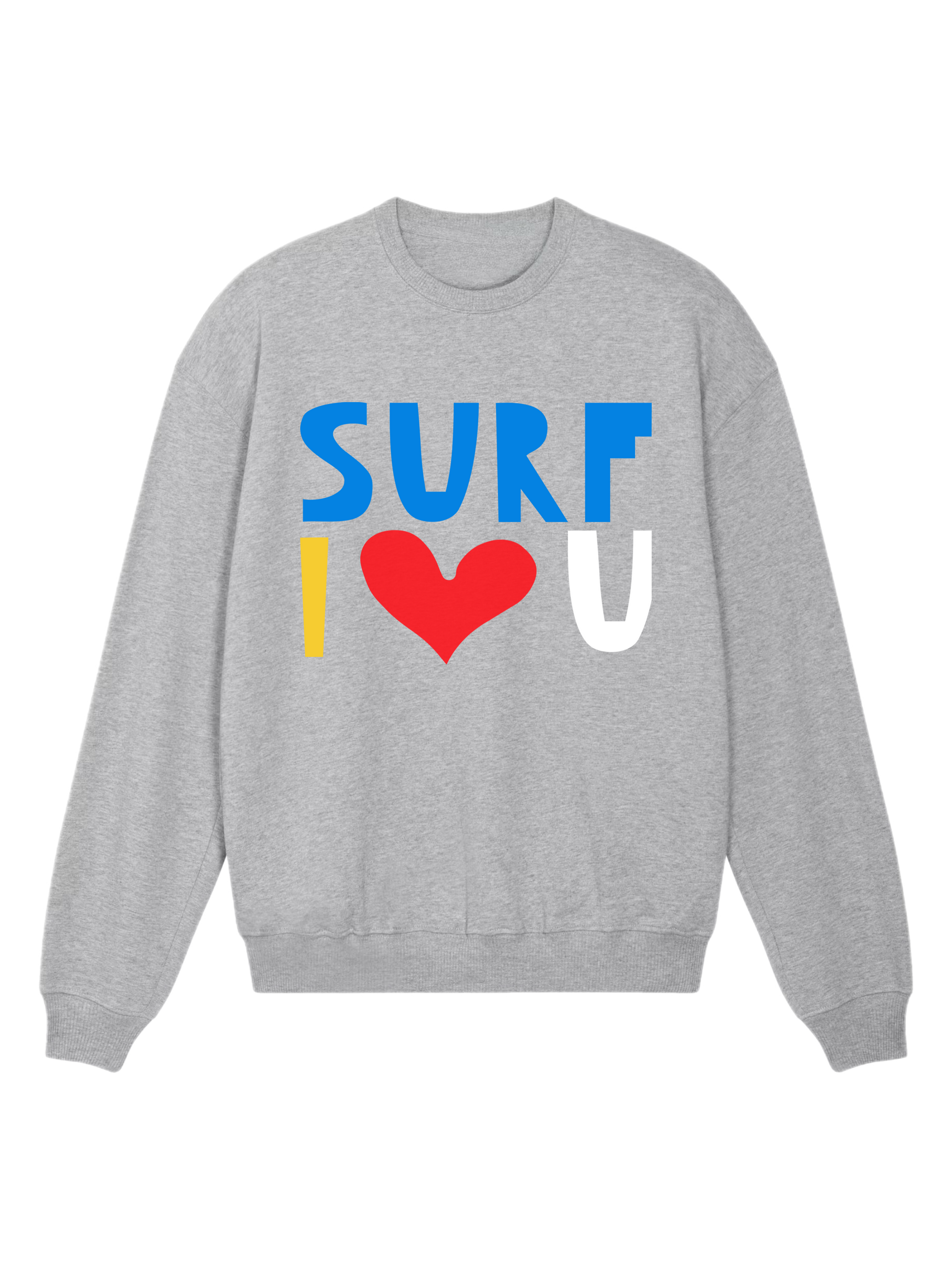 Gray unisex crewneck in 100% cotton with an oversized fit and a colorful graphic on the front.