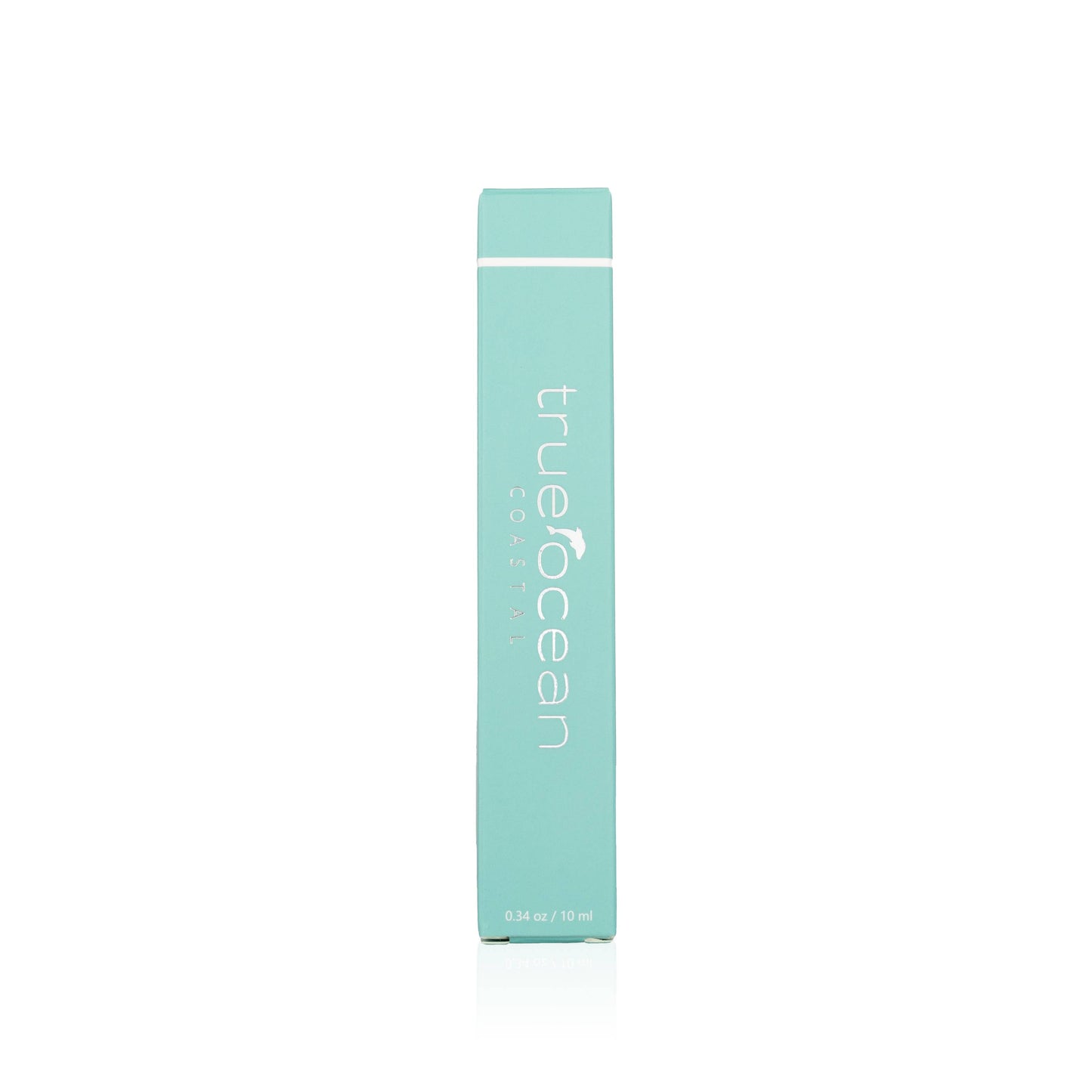 Turquoise 0.34oz body spray bottle, compact plastic design for travel or on-the-go freshening.