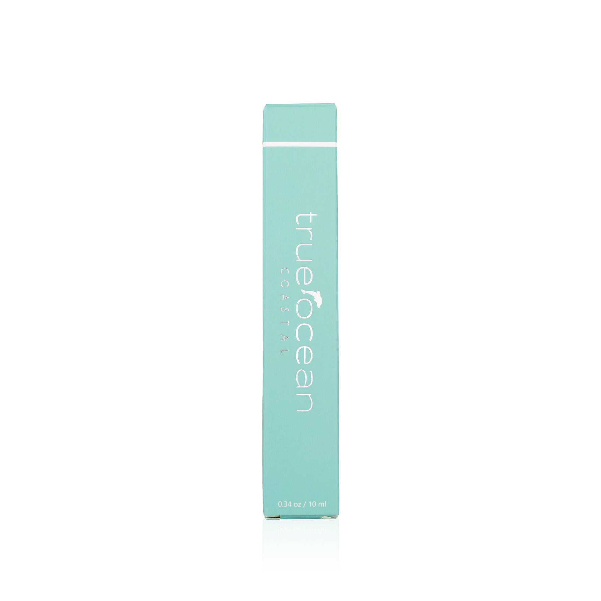 Turquoise 0.34oz body spray bottle, compact plastic design for travel or on-the-go freshening.