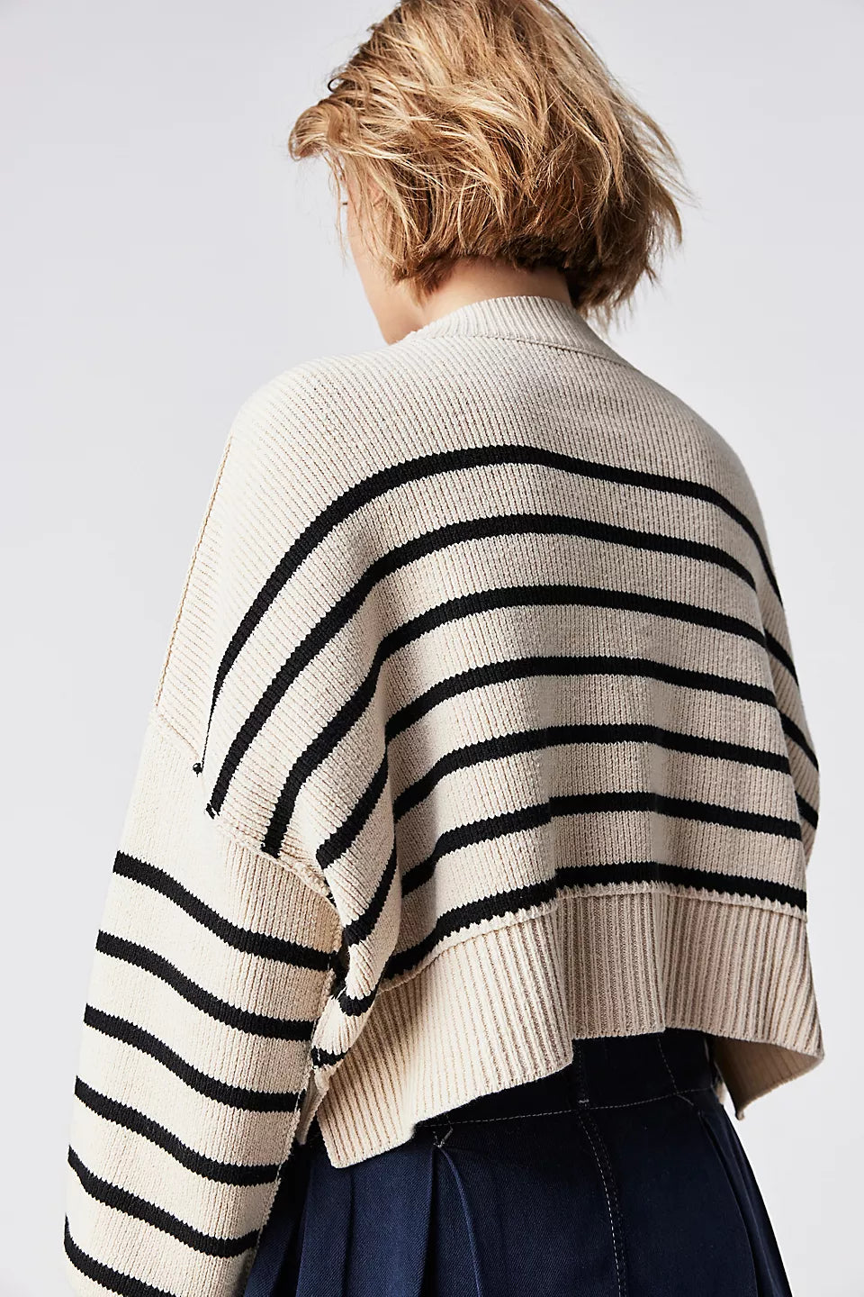 Easy Street Stripe Crop Pullover - Pearl Combo