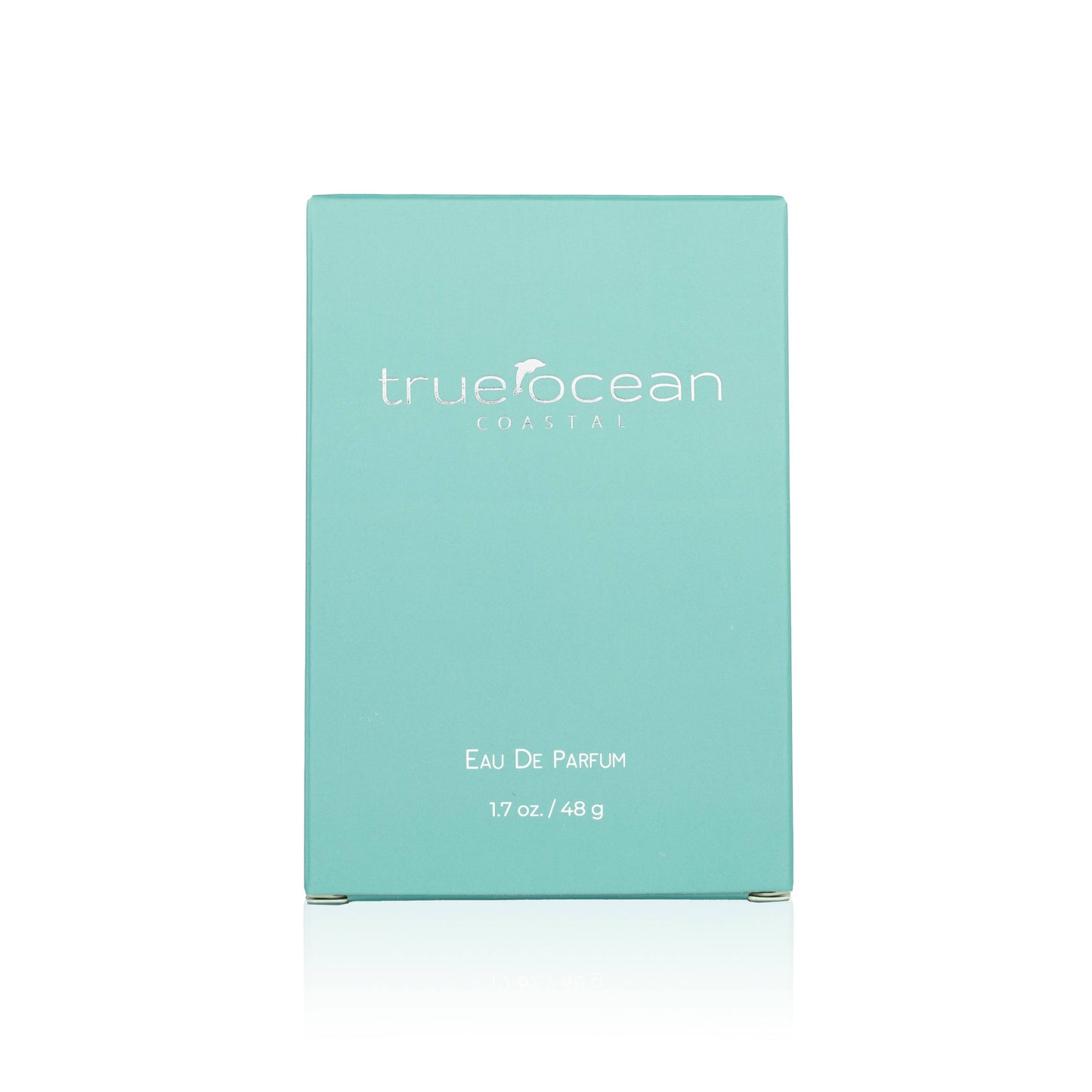 Turquoise perfume box, labeled Coastal, 1.7 oz/48g, set on a plain white background.