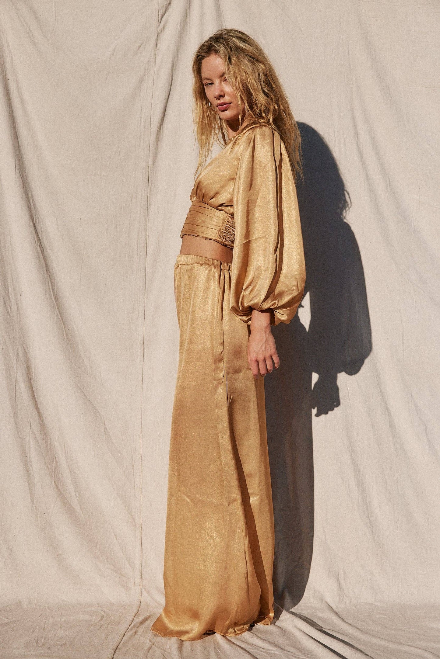 Golden Wave Wide Leg Pant - Golden Rose