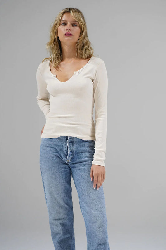 Emory Notch Ribbed Long Sleeve - Bone