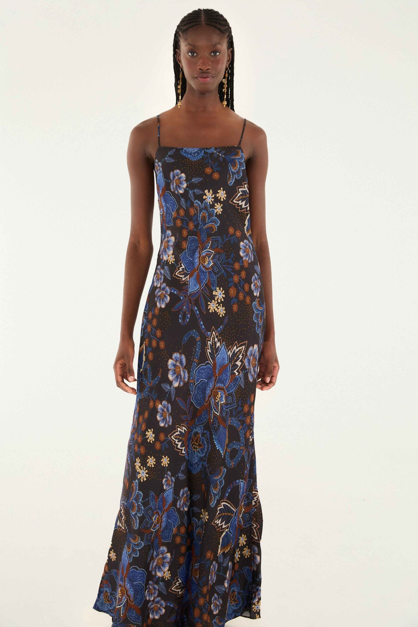 Snakes Bouquet Black Slip Maxi Dress