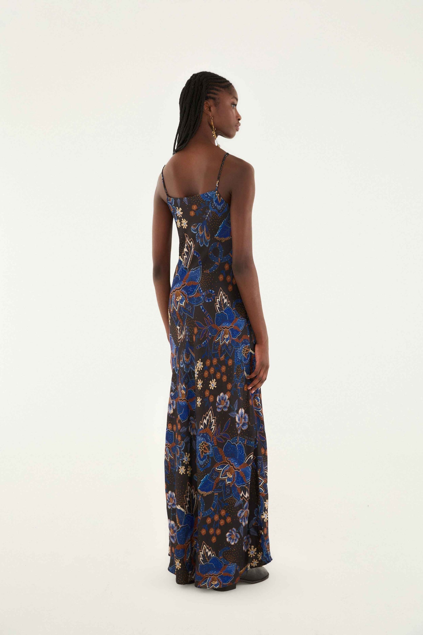 Snakes Bouquet Black Slip Maxi Dress