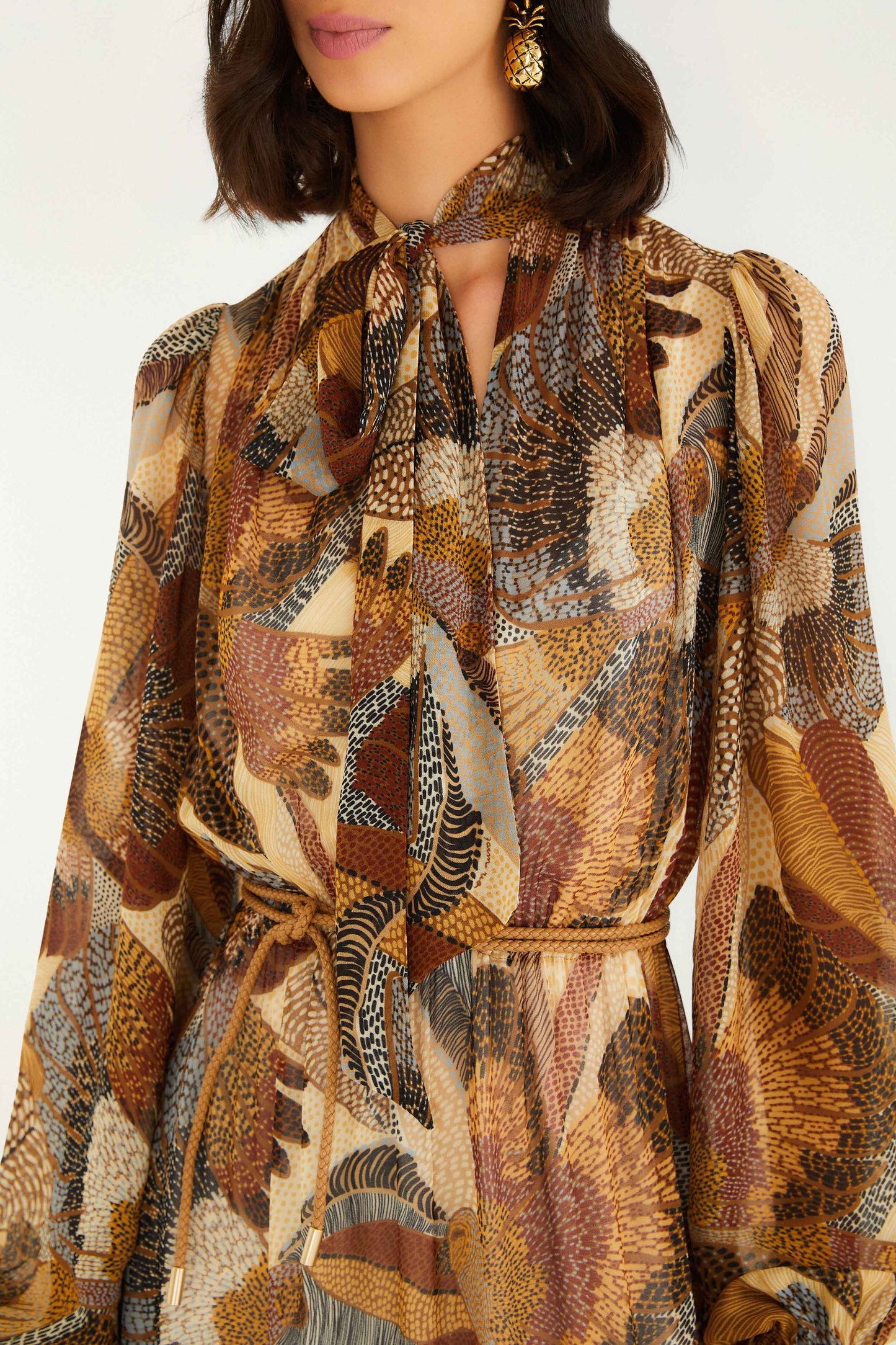 Dotted Macaws Long Sleeve Maxi Dress - Cream