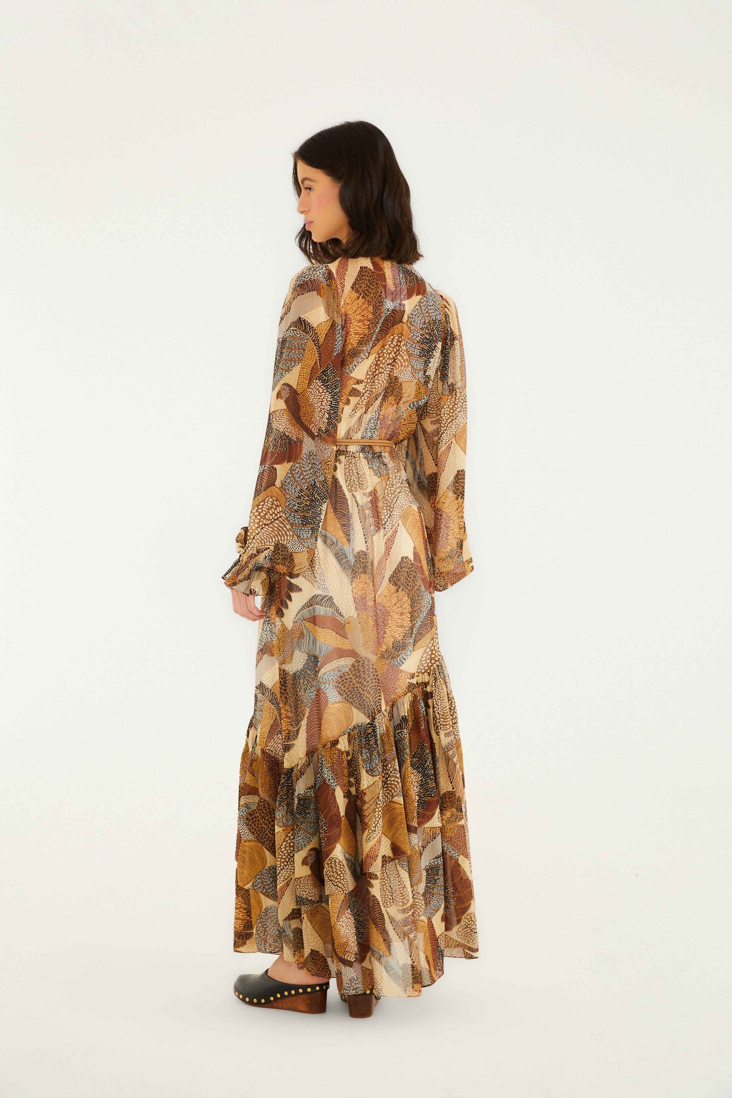 Dotted Macaws Long Sleeve Maxi Dress - Cream