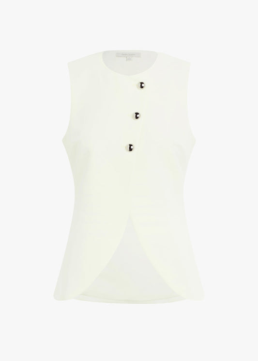 White sleeveless top with buttons